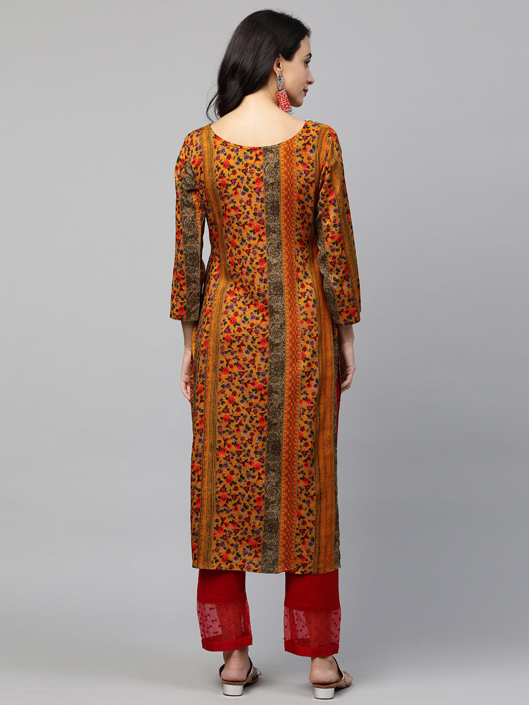 Ethnic Printed & Embroidered Straight Kurta - Multi