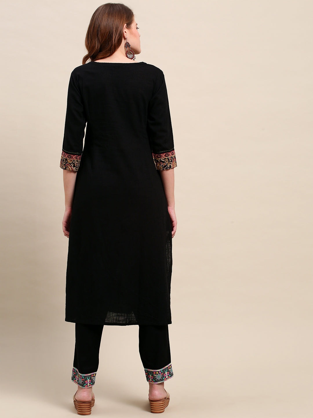 Black Solid A-Line Flared Kurta - Black