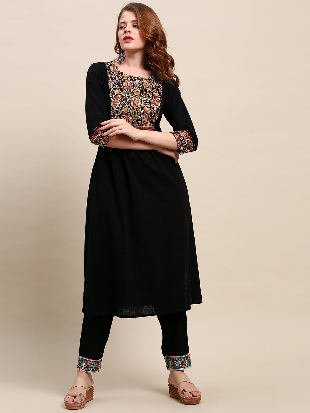 Black Solid A-Line Flared Kurta - Black