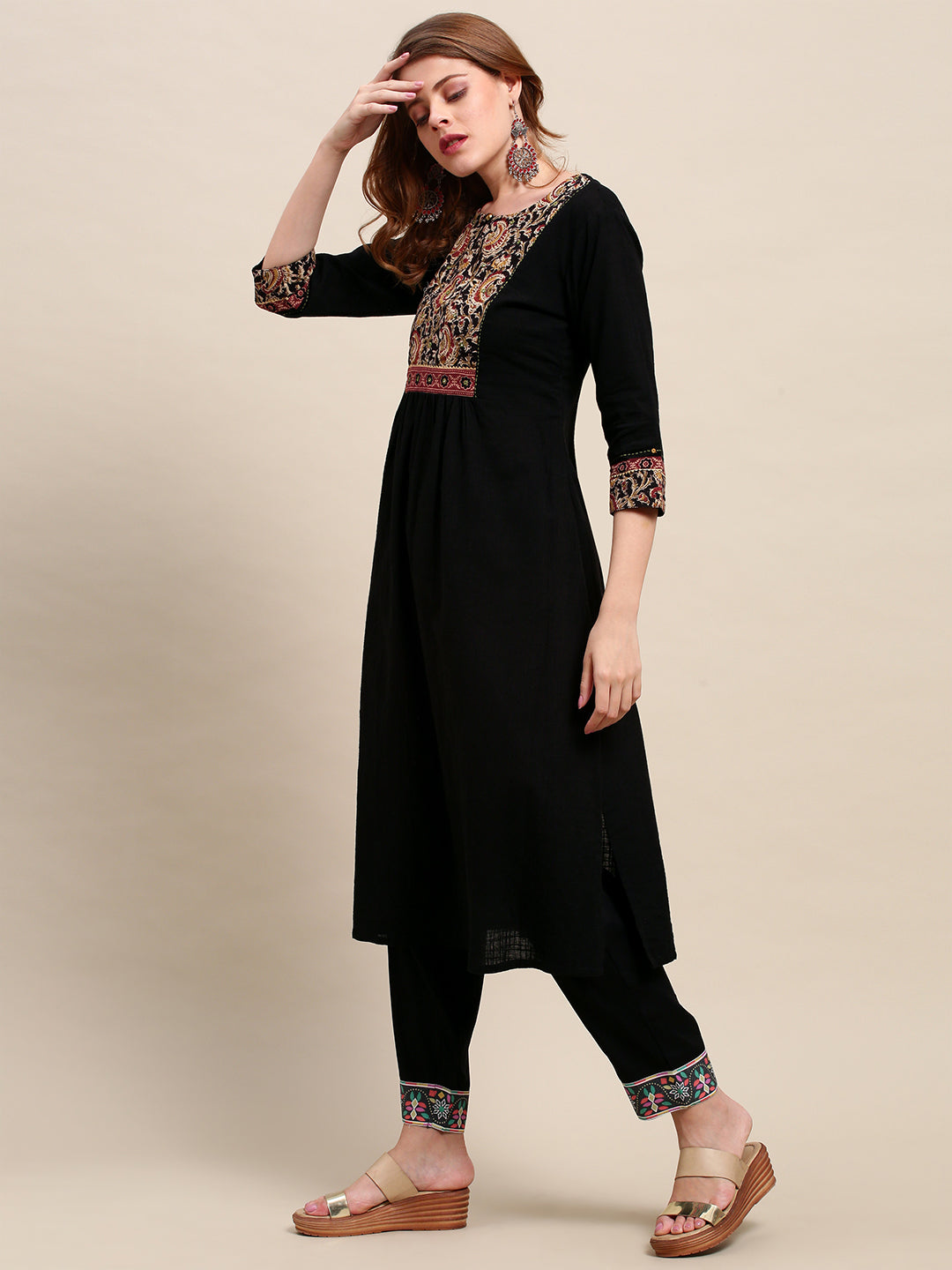 Black Solid A-Line Flared Kurta - Black