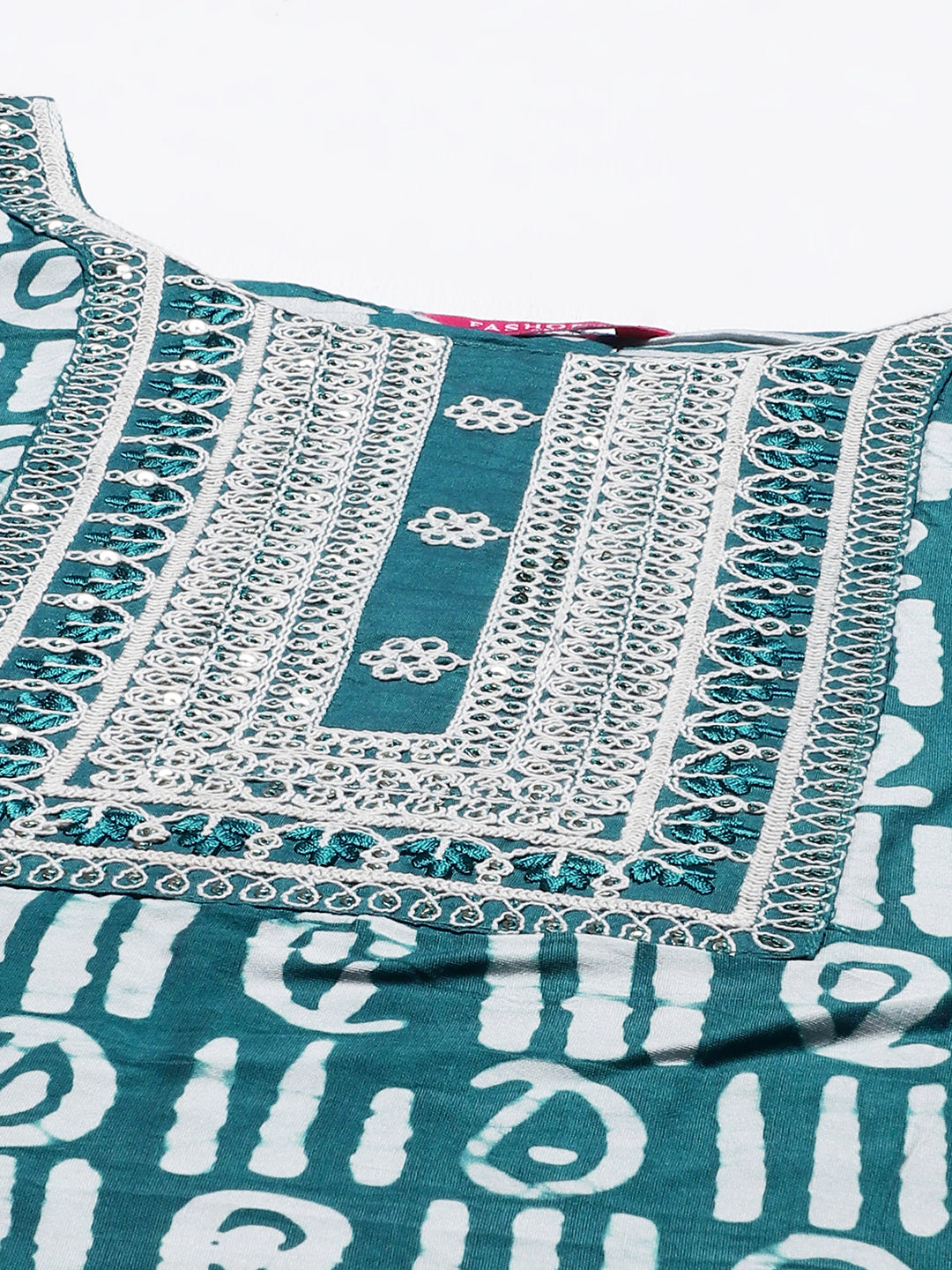 Ethnic Printed & Embroidered Kurta with Pants & Dupatta – Teal Green