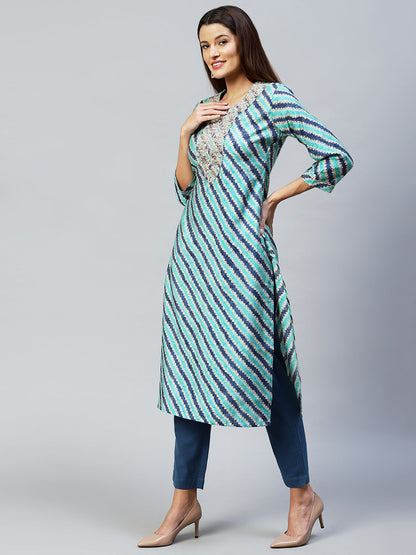 Ethnic Printed & Embroidered Straight Fit Kurta - Multi