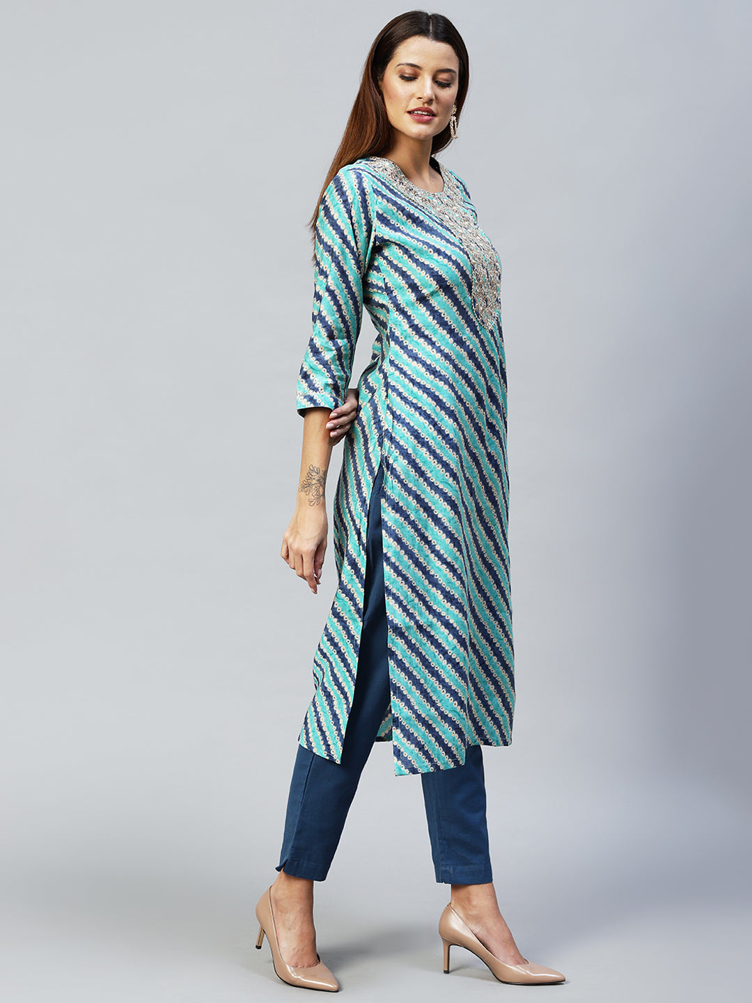 Ethnic Printed & Embroidered Straight Fit Kurta - Multi