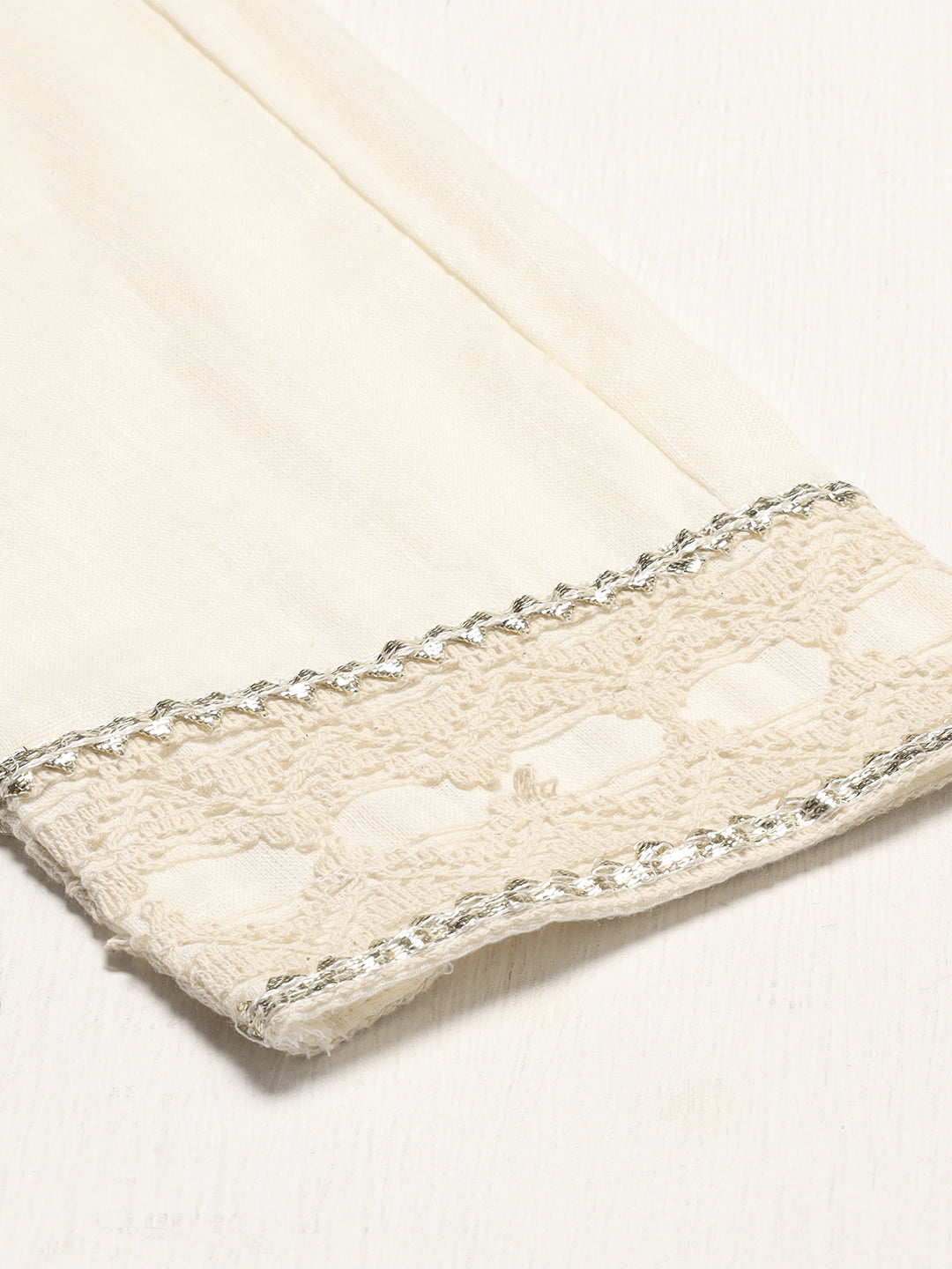 Ethnic Embroidered Straight Kurta with Pants & Dupatta - Off White