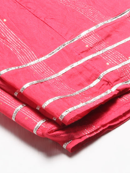 Ethnic Printed Short Top with Flared Skirt & Dupatta - Pink