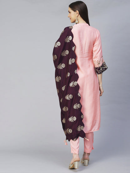 Embroidered Kurta with Pants & Dupatta - Peach