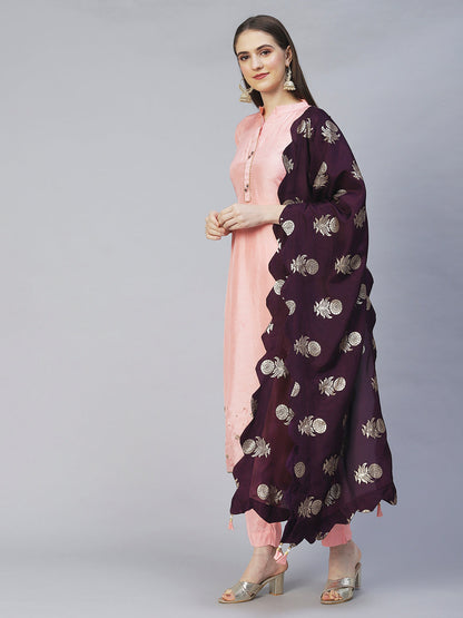 Embroidered Kurta with Pants & Dupatta - Peach