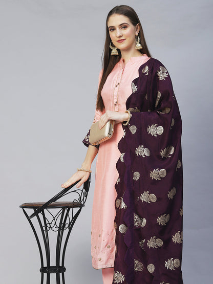 Embroidered Kurta with Pants & Dupatta - Peach