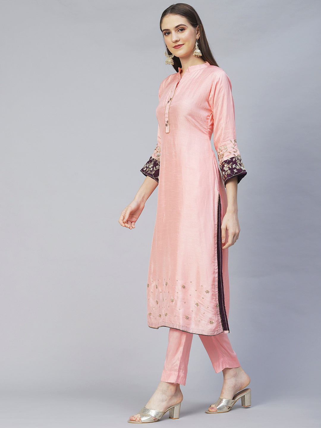 Embroidered Kurta with Pants & Dupatta - Peach