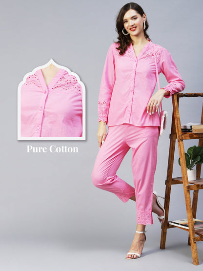 Ethnic Embroidered Co-ords Set - Pink