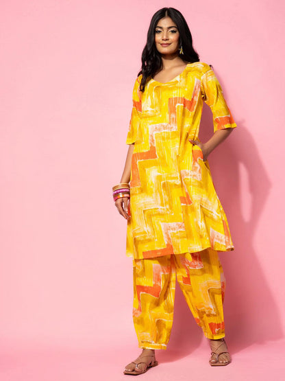 Yellow Printed Cotton Co-Ords