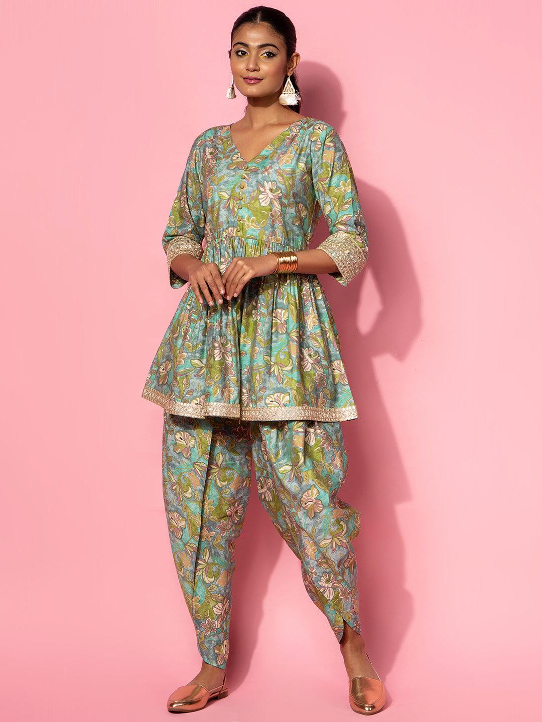 Green Printed Silk Blend Co-Ords