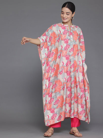 Coral Printed Silk Blend Tunic With Palazzos