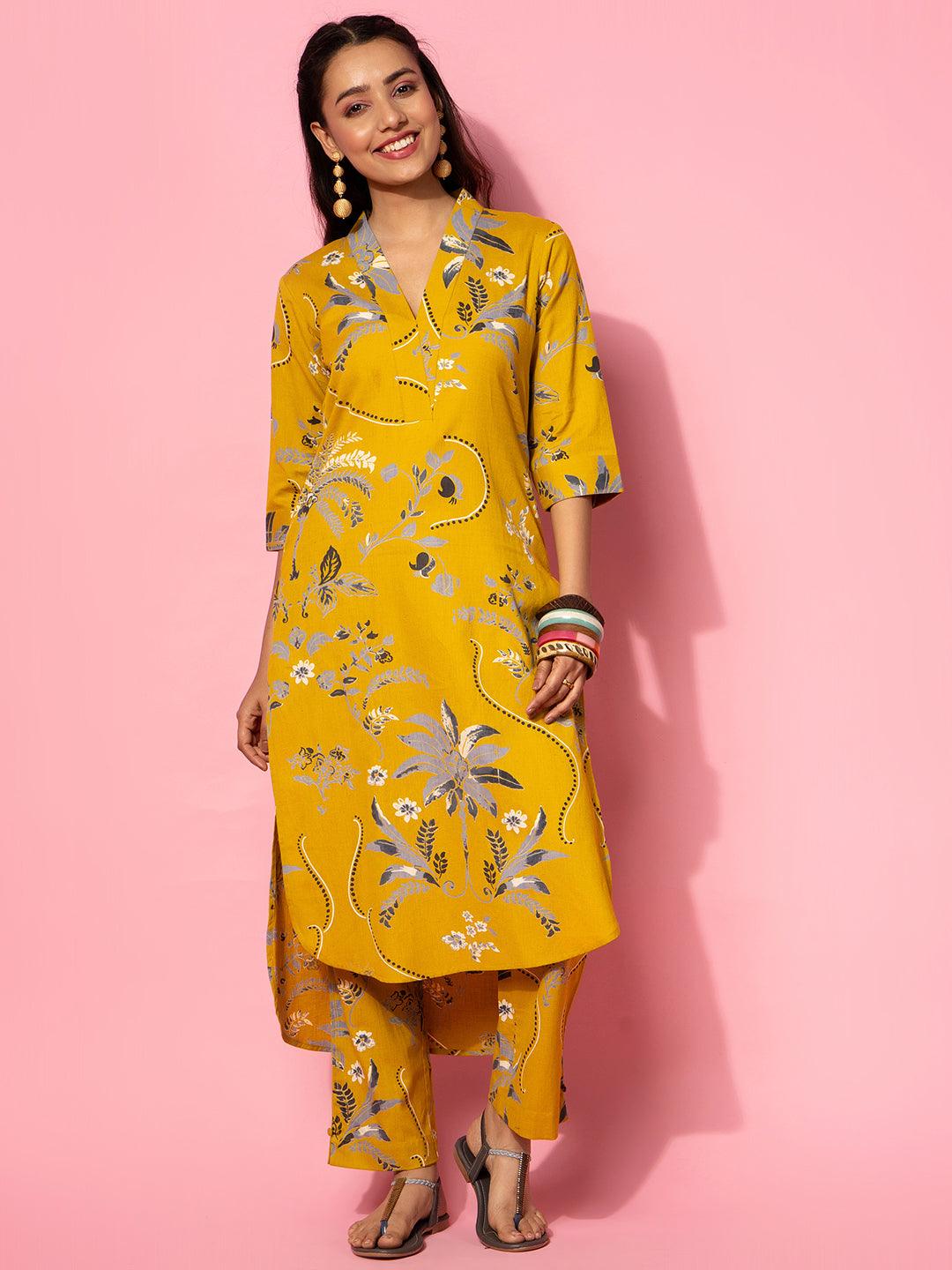 Mustard Printed Cotton Co-Ords