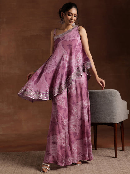 Mauve Printed Silk Blend Co-Ords