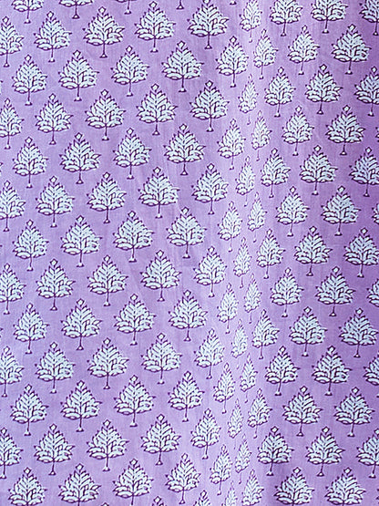 Floral Printed & Embroidered Straight Kurta with Pants and Dupatta - Lavender