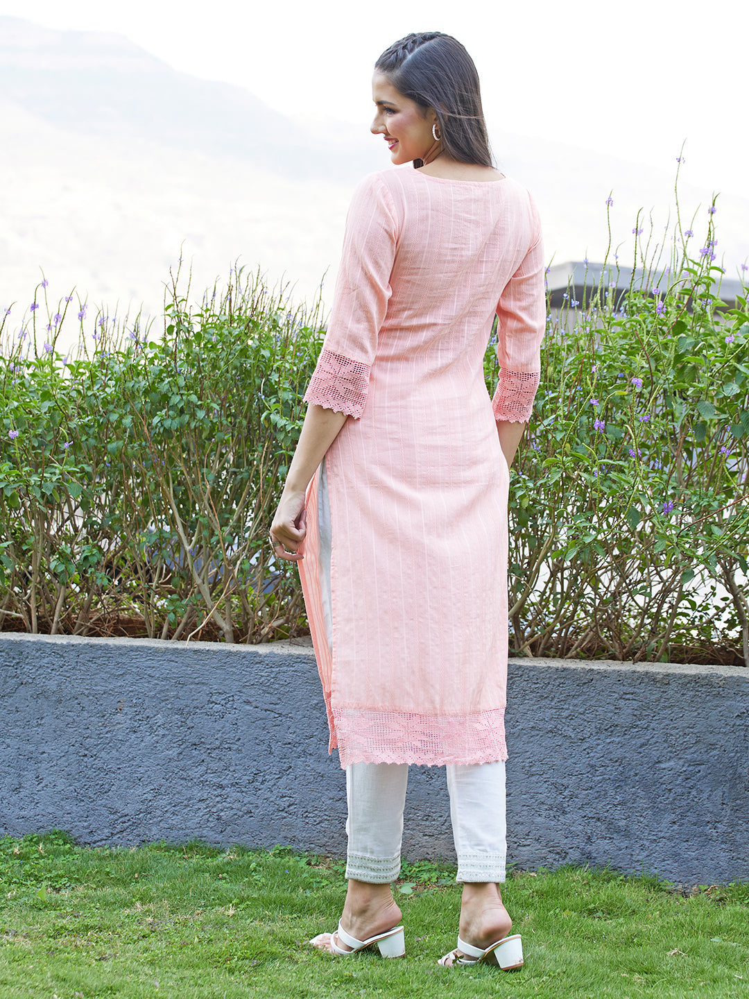 Ethnic Hand Embroidered Straight Fit Kurta - Peach