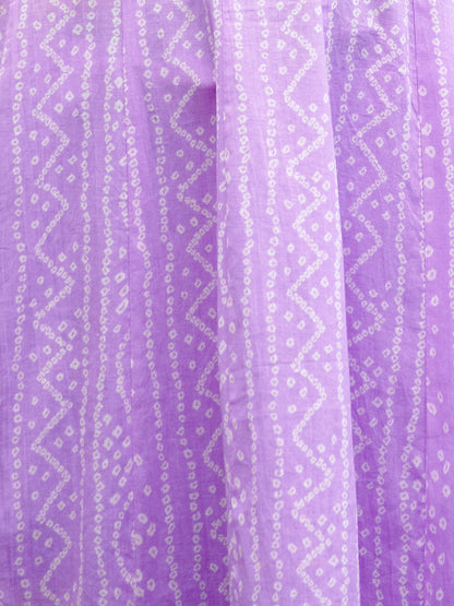 Bandhani Printed & Embroidered Anarkali Kurta with Pants & Dupatta - Light Purple