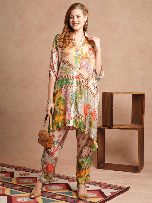 Floral Abstract & Ethnic Printed Kaftan Co-ord Set - Multi