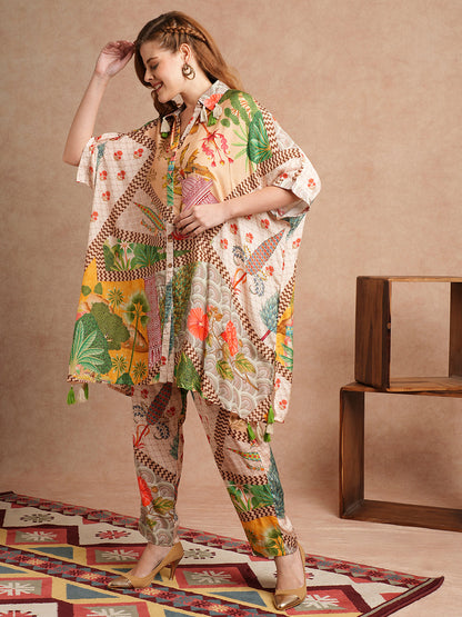 Floral Abstract & Ethnic Printed Kaftan Co-ord Set - Multi