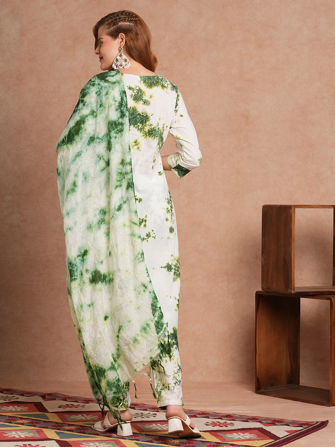 Abstract Printed & Embroidered Straight Fit Kurta with Pant and Dupatta - Multi