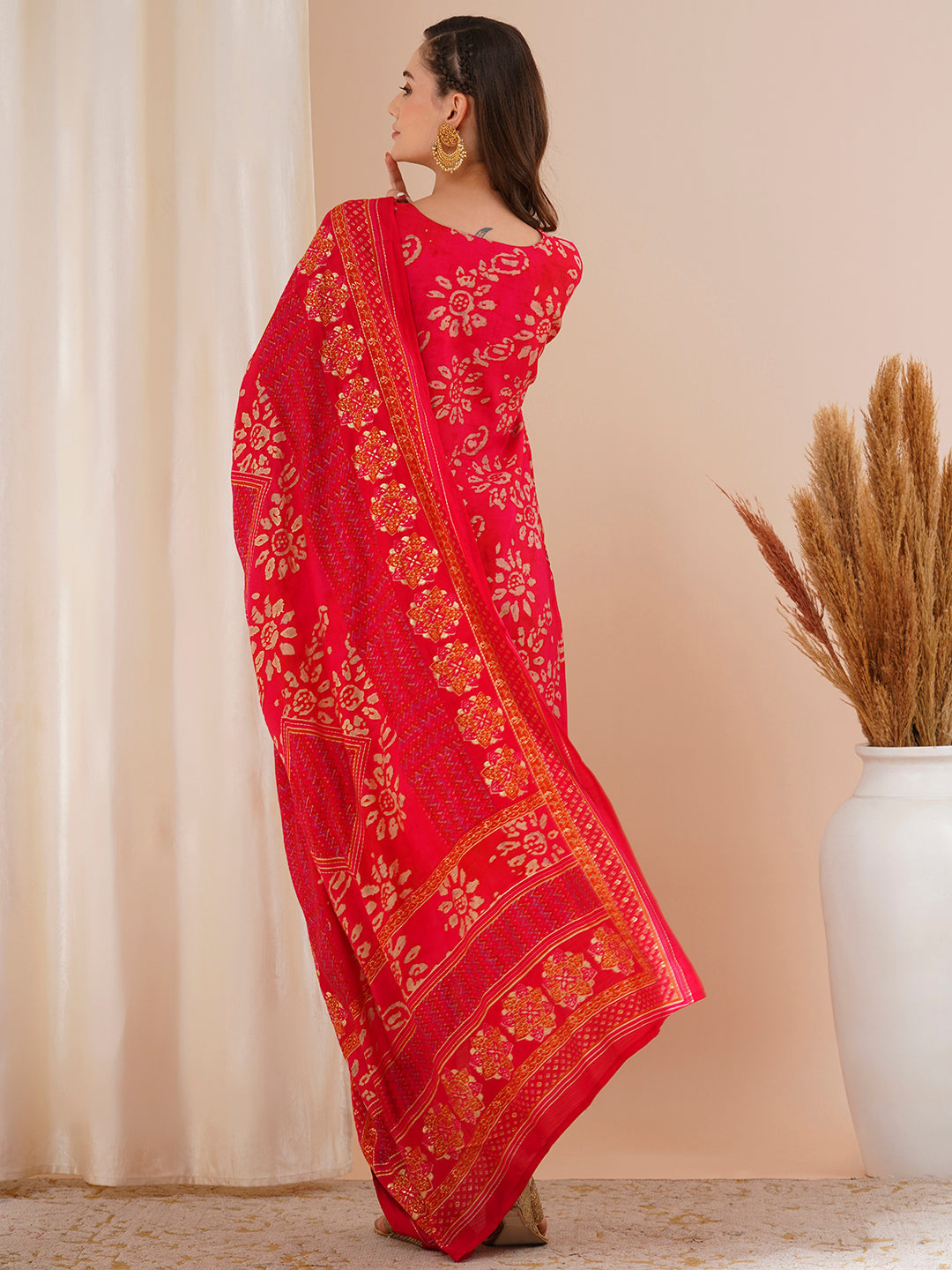 Ethnic Printed & Mirror Embroidered Straight Kurta with Pant & Dupatta - Red