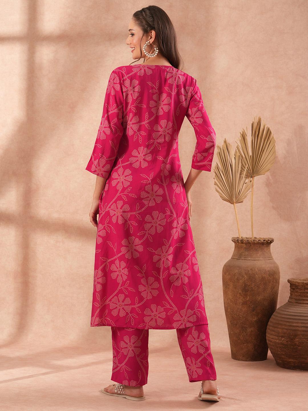 Ethnic Bandhani Printed A-Line Co-ord Set - Pink