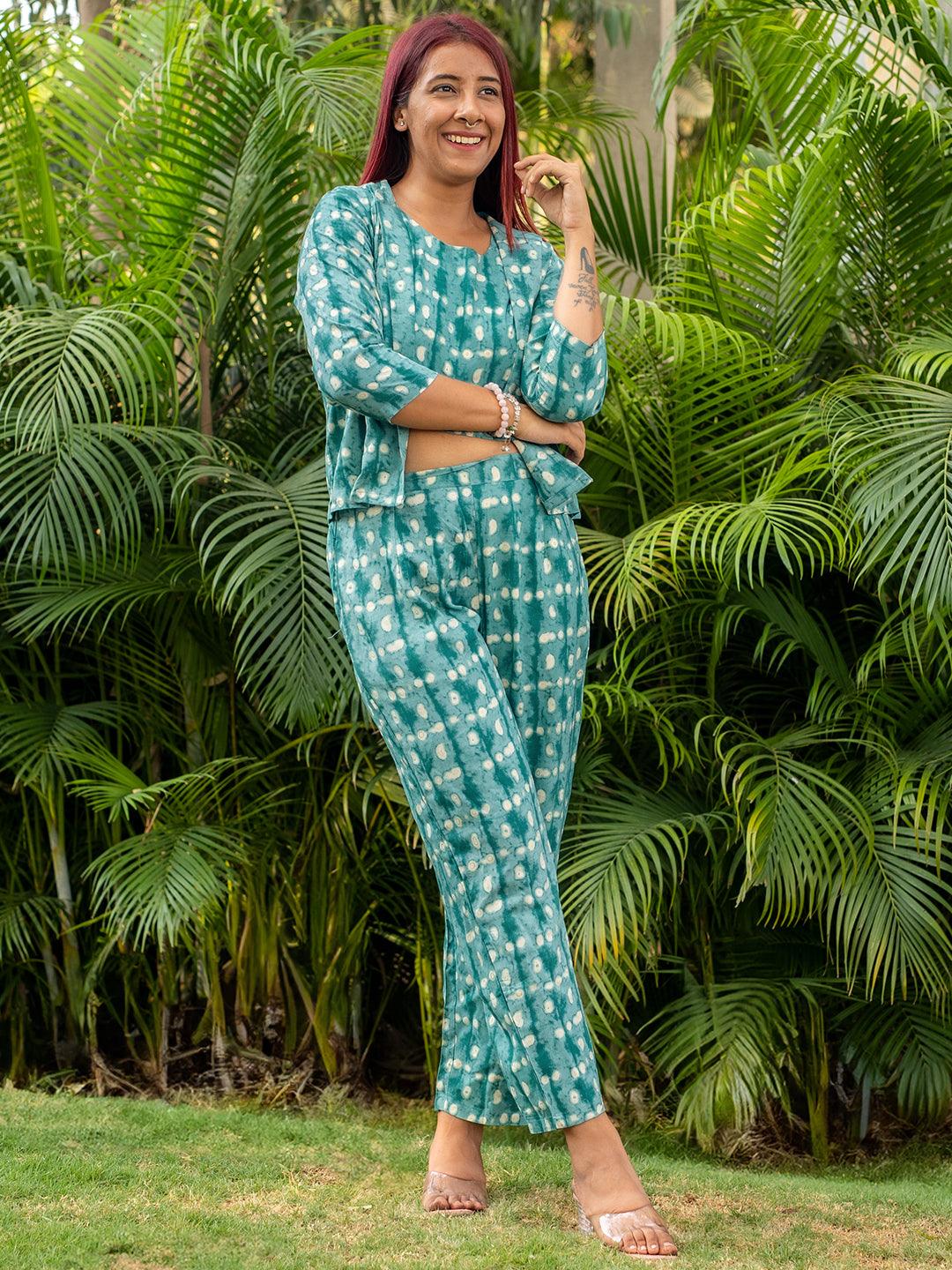 Teal Printed Rayon Co-Ords