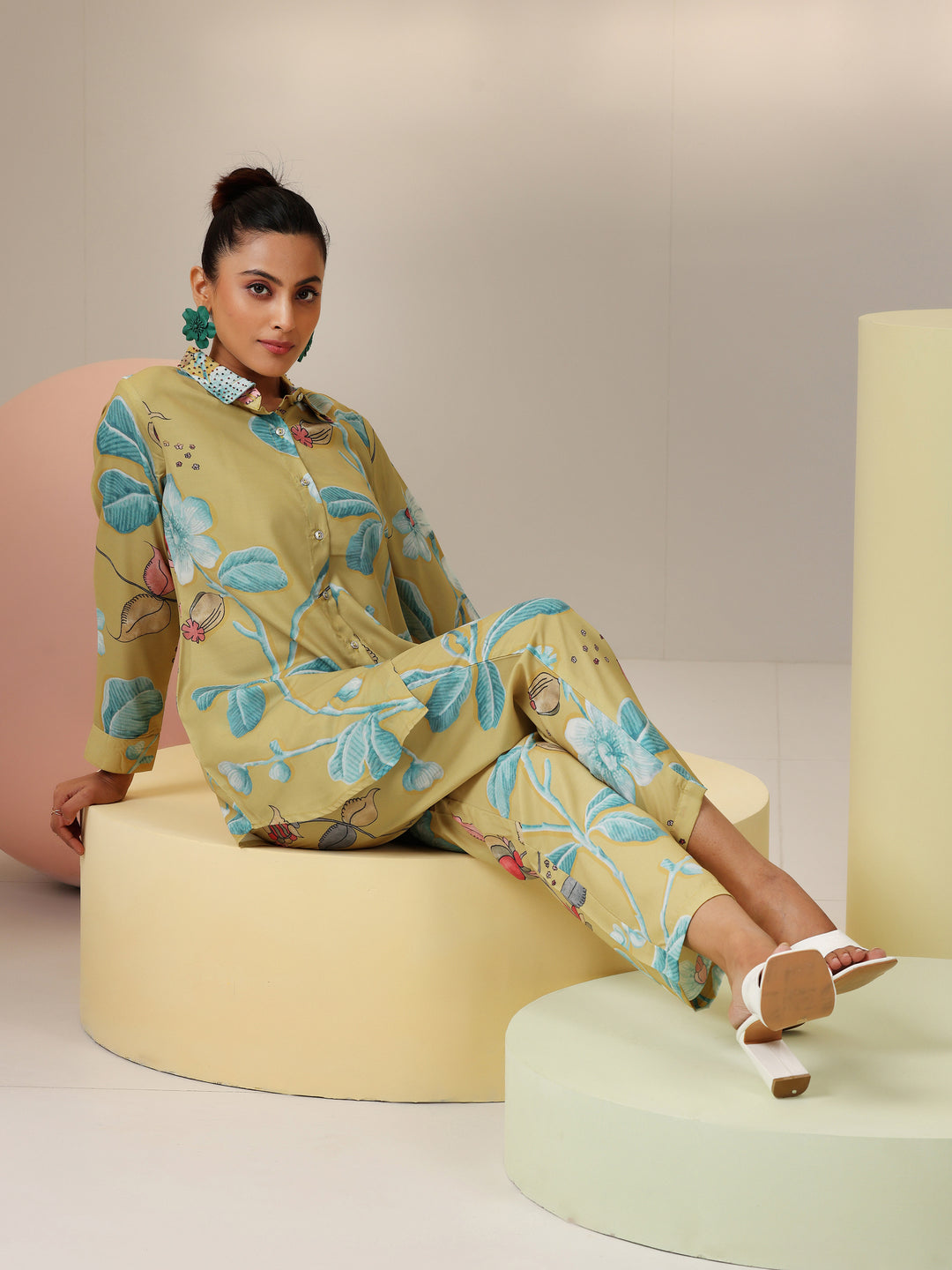 Naaz Yellow Printed Silk Blend Co-Ords