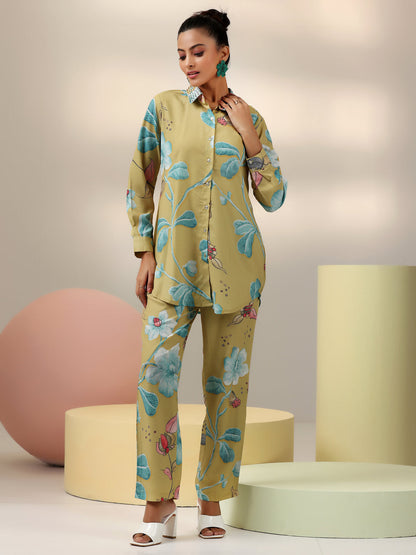 Naaz Yellow Printed Silk Blend Co-Ords