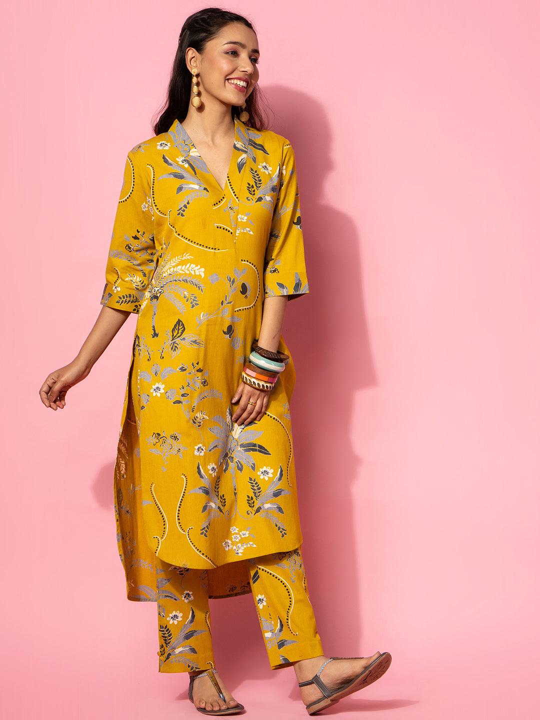 Mustard Printed Cotton Co-Ords