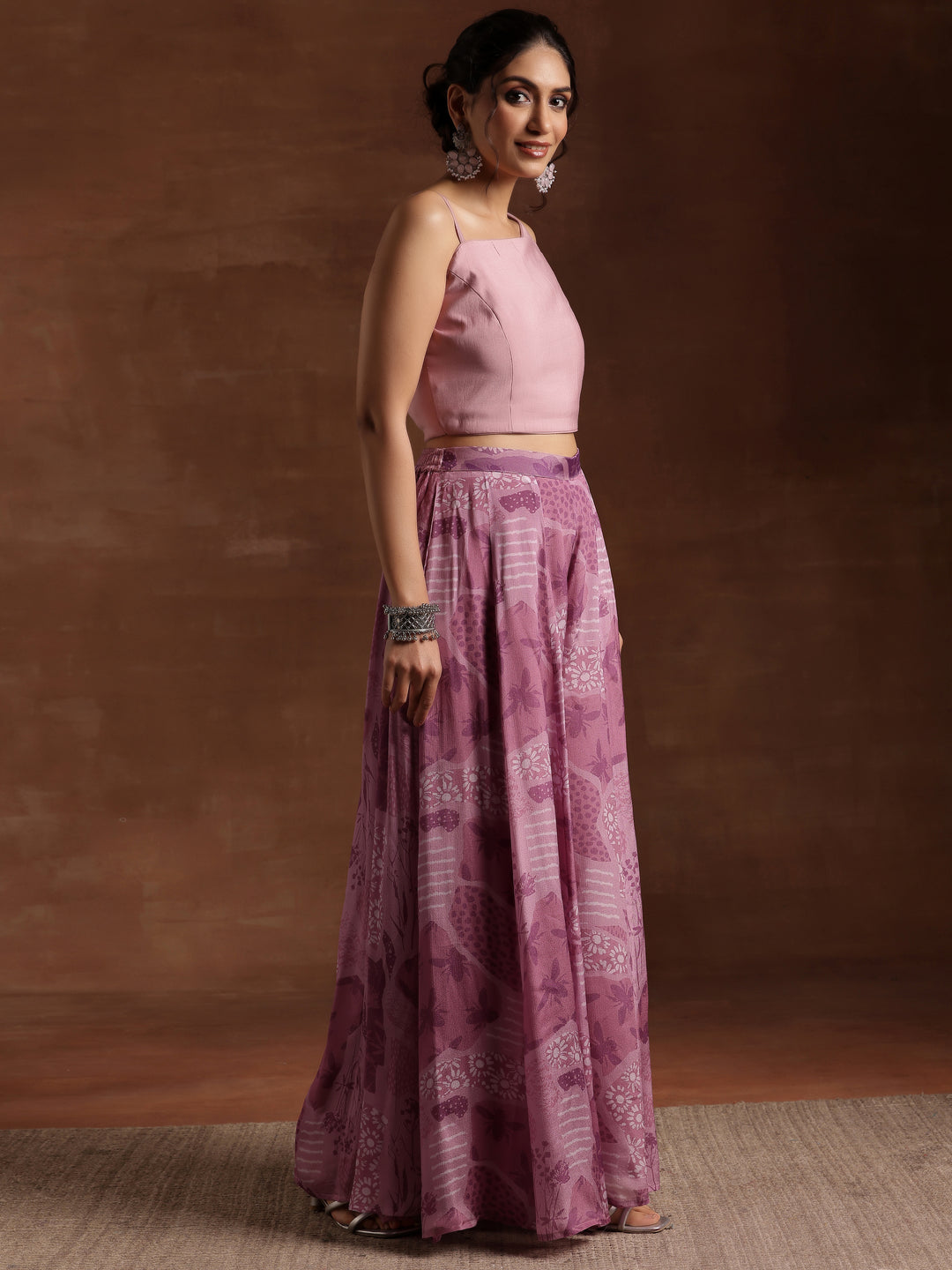 Mauve Printed Silk Blend Co-Ords