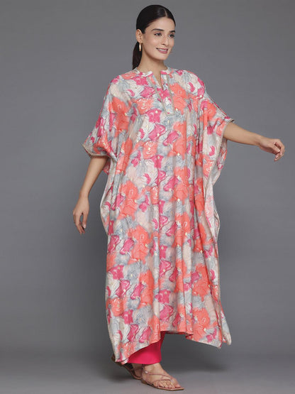 Coral Printed Silk Blend Tunic With Palazzos