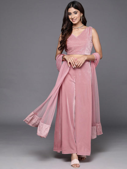 Pink Embellished Polyester Co-Ords