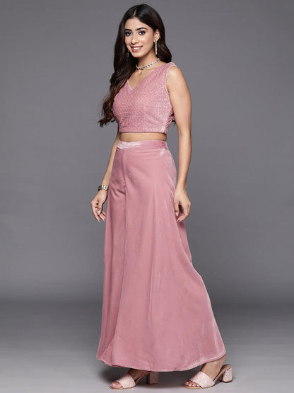 Pink Embellished Polyester Co-Ords