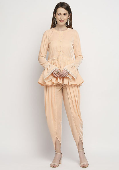 MONK AND MEI Peach Embroidered Jacket Set