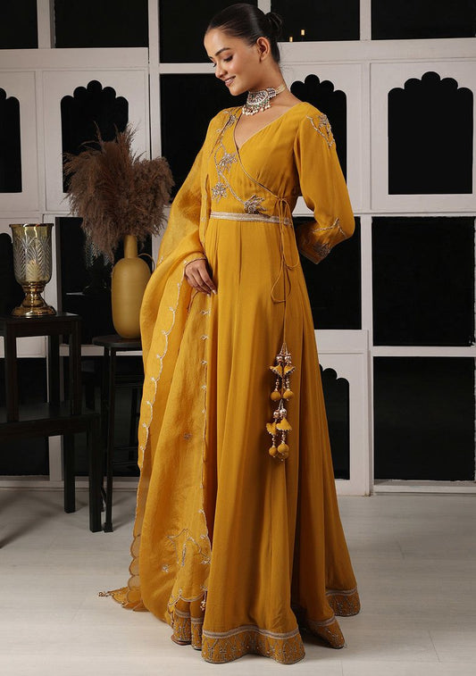 Mustard Yellow Zari And Zardozi Embroidered Anarkali Set