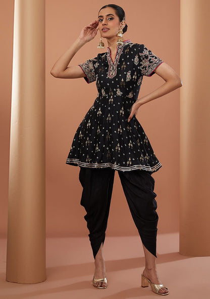 Black Dori Embroidered Chanderi Silk Dhoti Set