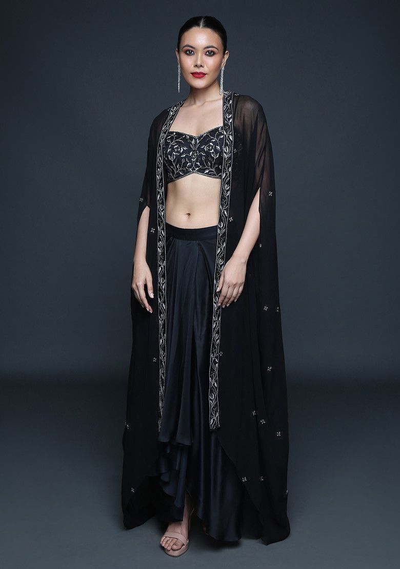 SANJEV MARWAAHA Black Cutdana Embroidered Fusion Set