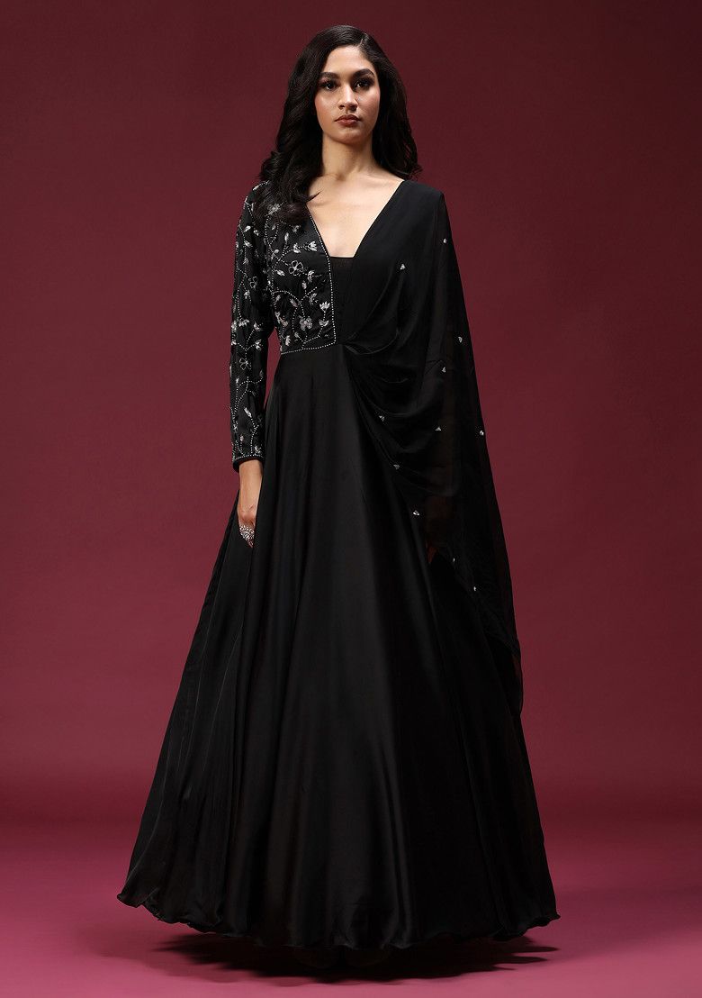 TWO SISTERS BY GYANS Black Pearl And Cut Bead Embroidered Gown