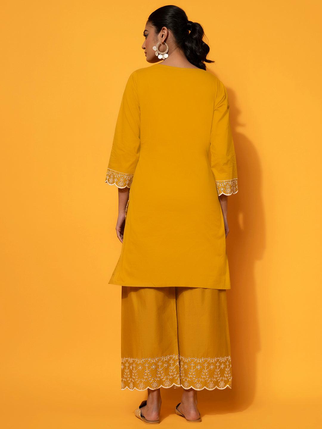 Mustard Embroidered Cotton Co-Ords