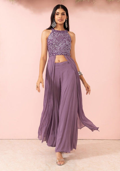 Mauve Sharara Set With Sequin Embellished Kurta