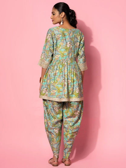 Green Printed Silk Blend Co-Ords