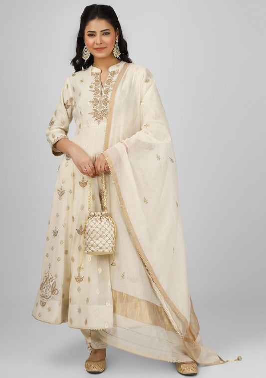 Ivory Taj Dori Embroidered Silk Chanderi Anarkali Set