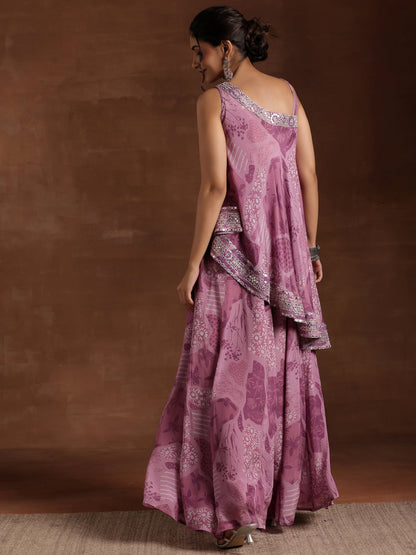 Mauve Printed Silk Blend Co-Ords