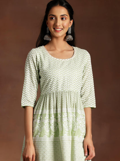 Green Embroidered Cotton Co-Ords