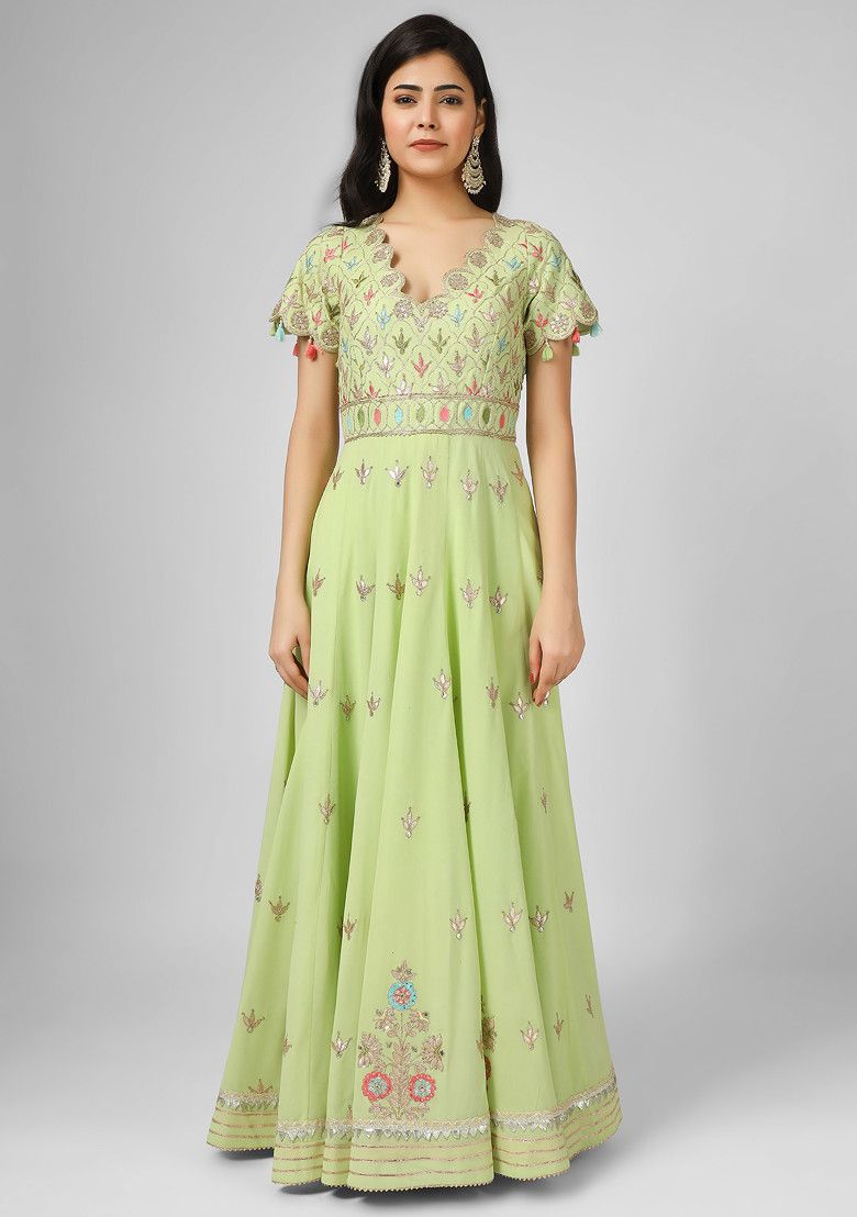 Lime Green Gotta Dori Embroidered Silk Georgette Anarkali Set