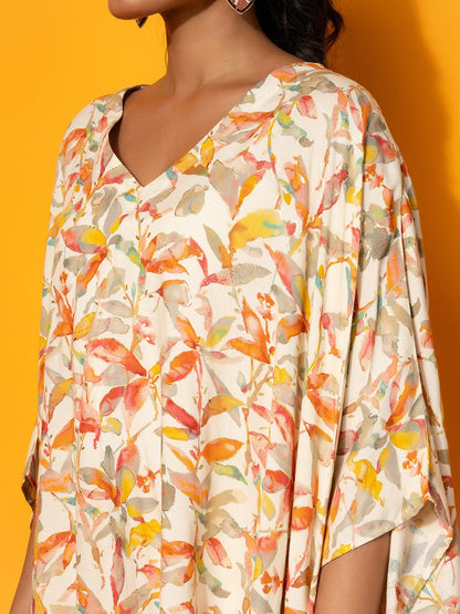 Cream Printed Silk Blend Co-Ords