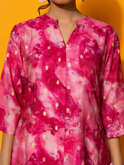 Pink Printed Silk Blend Co-Ords