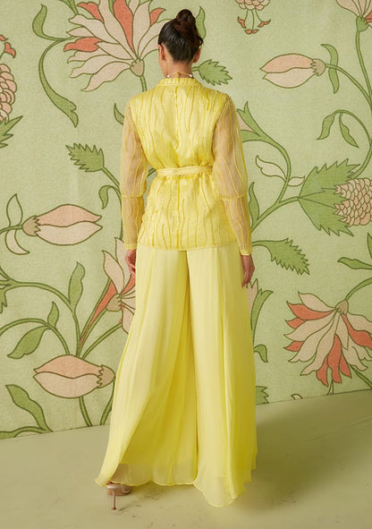 SANJEV MARWAAHA Daffodil Yellow Hand Embroidered Jacket Set